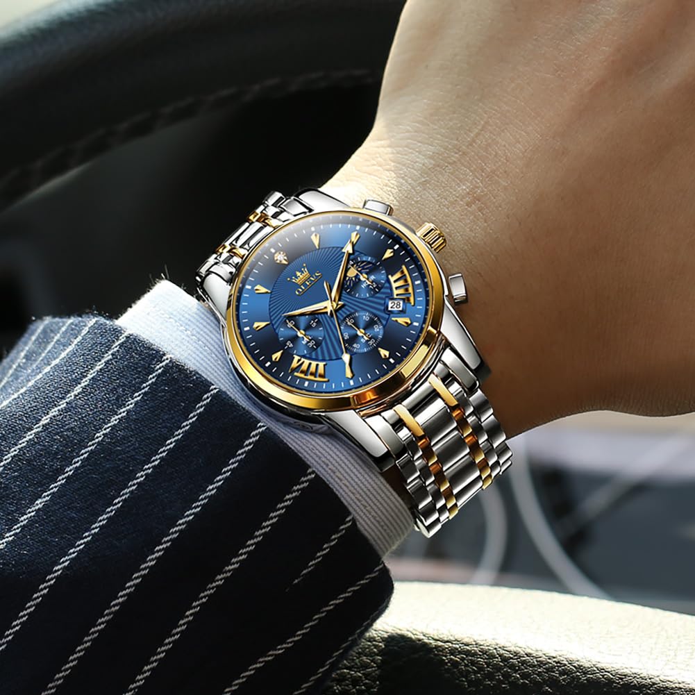 OLEVS Reloj de Pulsera para Hombre con Esfera Grande y Esfera Grande de Acero Inoxidable, Impermeable, Luminoso, para Hombre