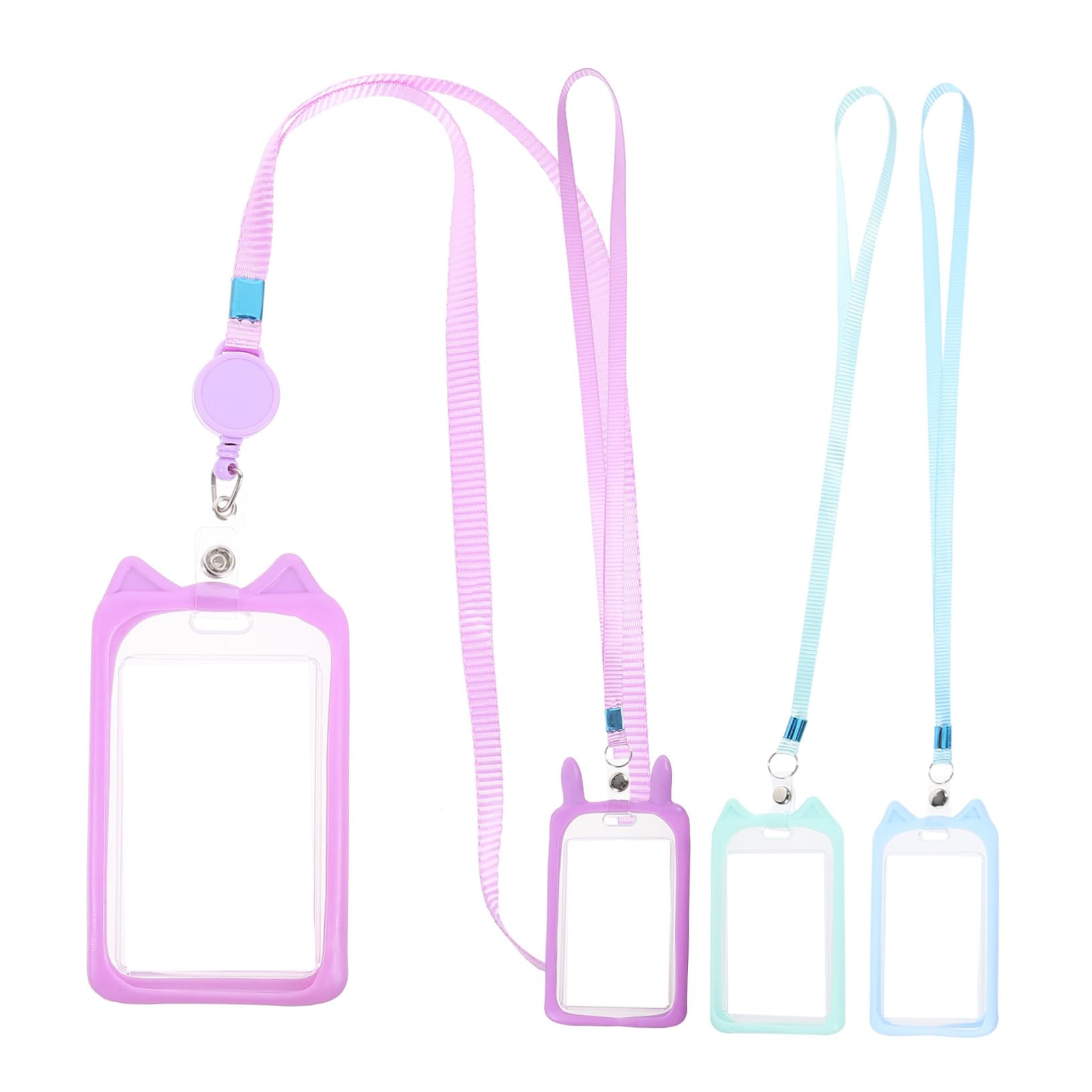 NUOBESTY 20 Pièces Porte-cartes en silicone dessin animé porte carte avec cordon Porte-cartes avec cordon longes pour badges d'identification titulaire d'identité Permis de travail chaton
