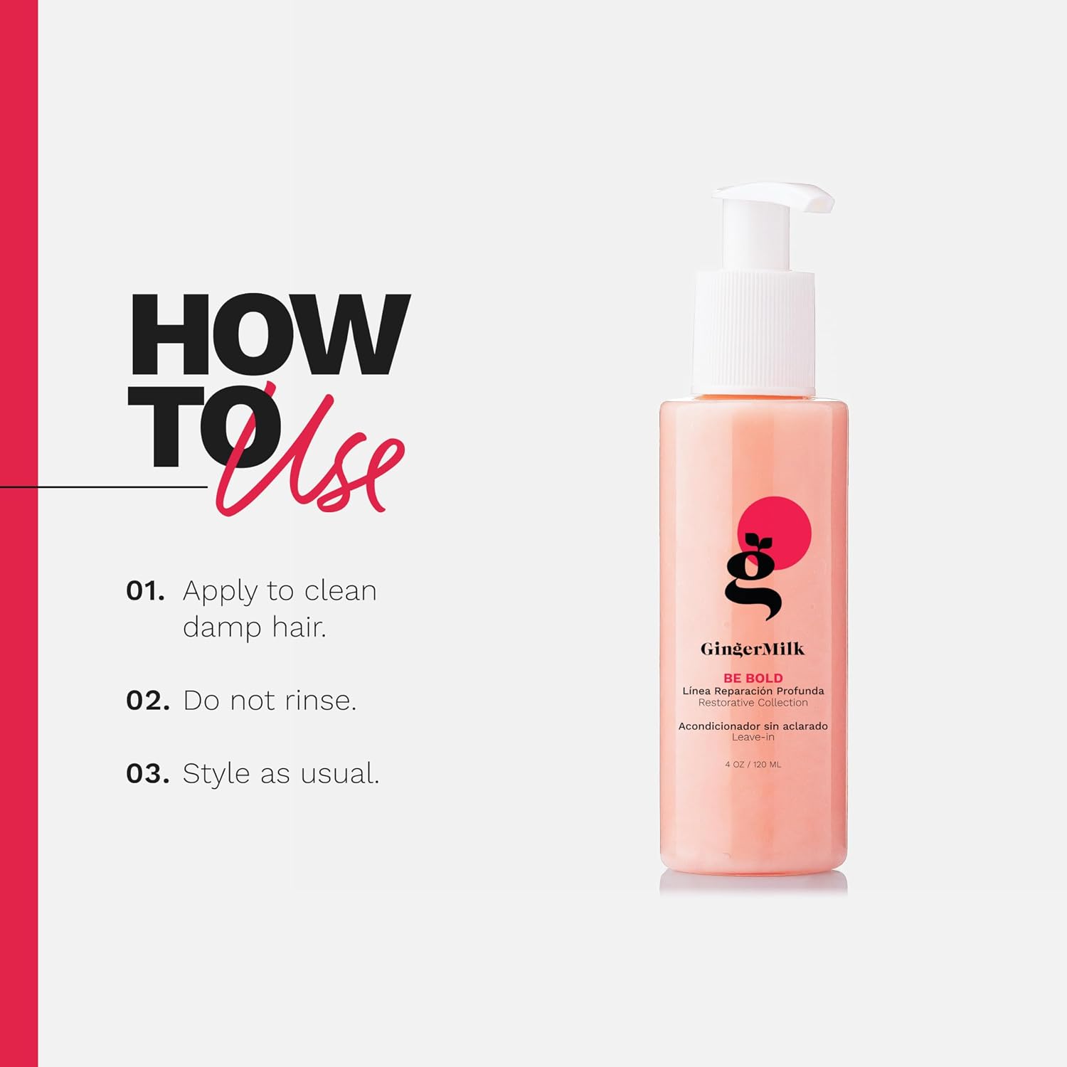 GINGER MILK styling cream for Intensive repair leave-in for dry hair damaged by dyes, chemical processes, blow dryers and hot styling tools | BE BOLD (4 fl oz.)