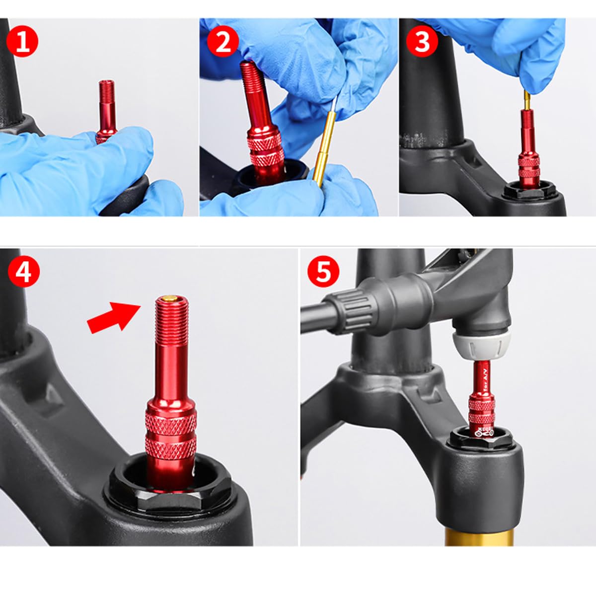 Adaptador de válvula de horquilla delantera para bicicleta, adaptador de válvula delantera, horquilla inflable para suspensión