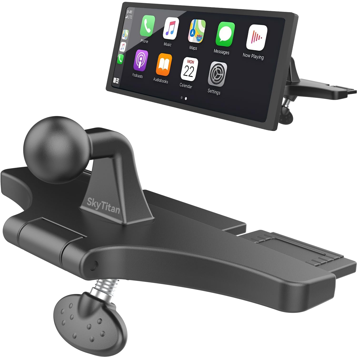 CD Slot Car Mount for Portable CarPlay Screens, Adjustable Angles, Low Profile and Sleek, Integrated Mounting Solution for in-Car Android Display Monitors (No Bracket Mount)