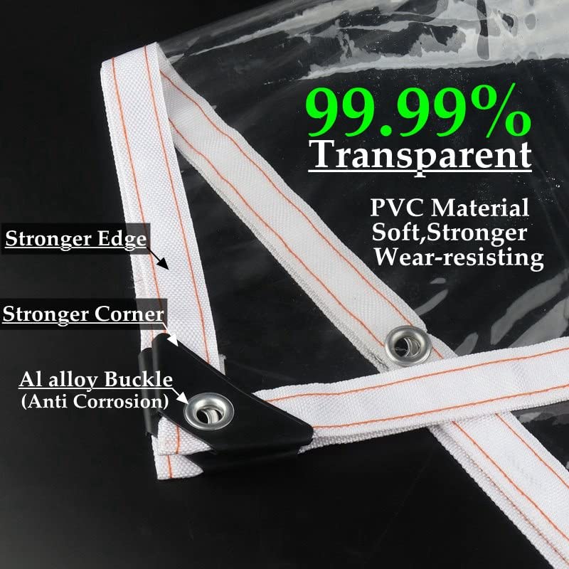 Bâche transparente imperméable de 0,35 mm d'épaisseur - Coupe-vent - Auvent pour extérieur, clôture, auvent de terrasse - 400 g/m² - avec corde (150 Bâche transparente imperméable de 0,35 mm d'épaisseur - Coupe-vent - Auvent pour extérieur, clôture, auvent de terrasse - 400 g/m² - avec corde (150