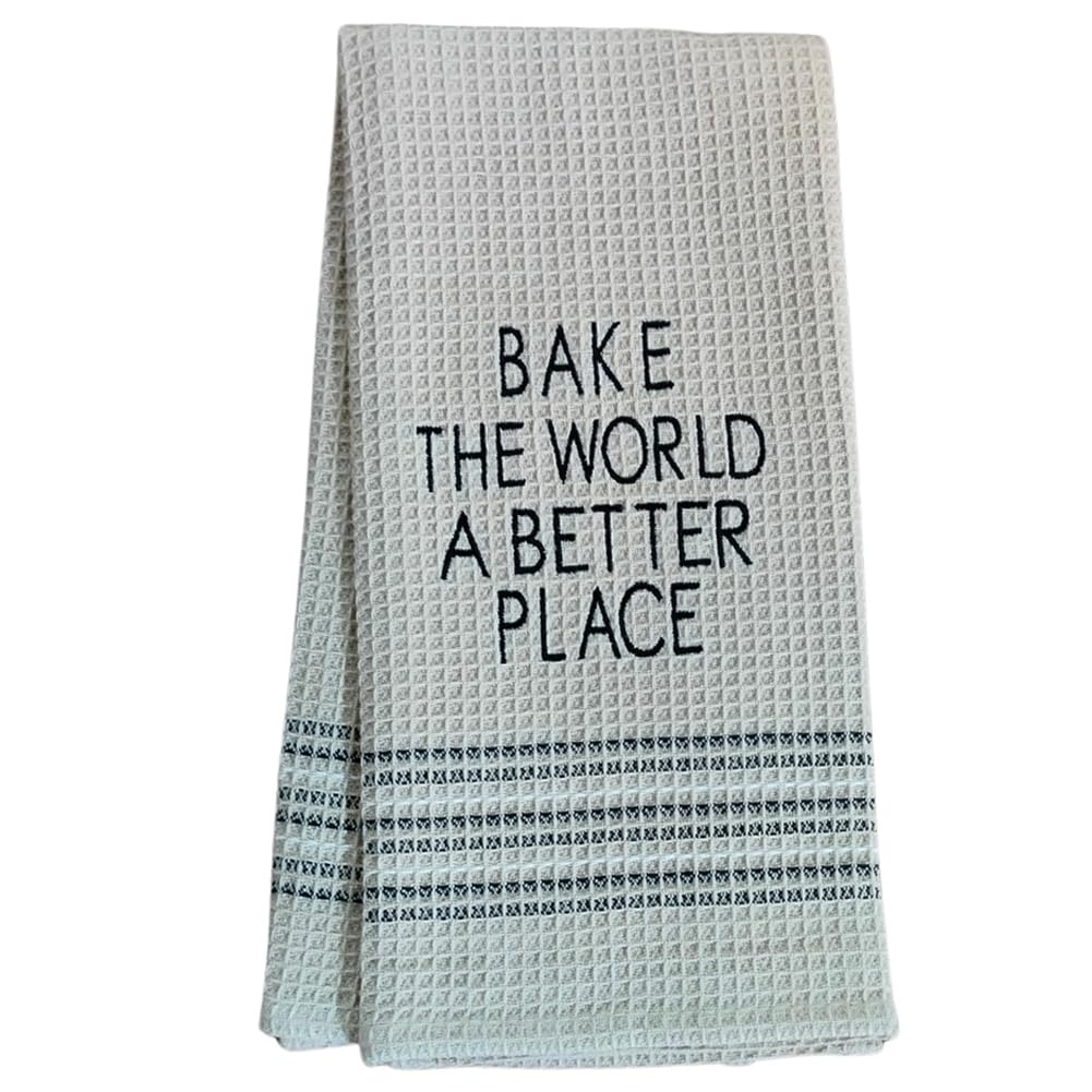 PLBMona B Funny Novelty Waffle Weave Cotton Kitchen Dishtowel Bake The World A Better Place