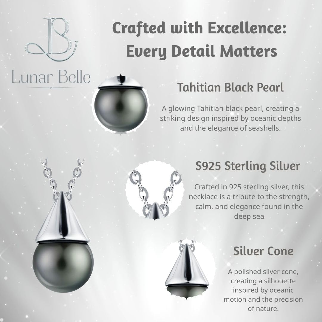 Lunar Belle Tahitian Black Pearl Pendant Necklace Sterling Silver, Timeless Jewelry Christmas Gift for Women Anniversary (Deep Sea Drop) - Image 4