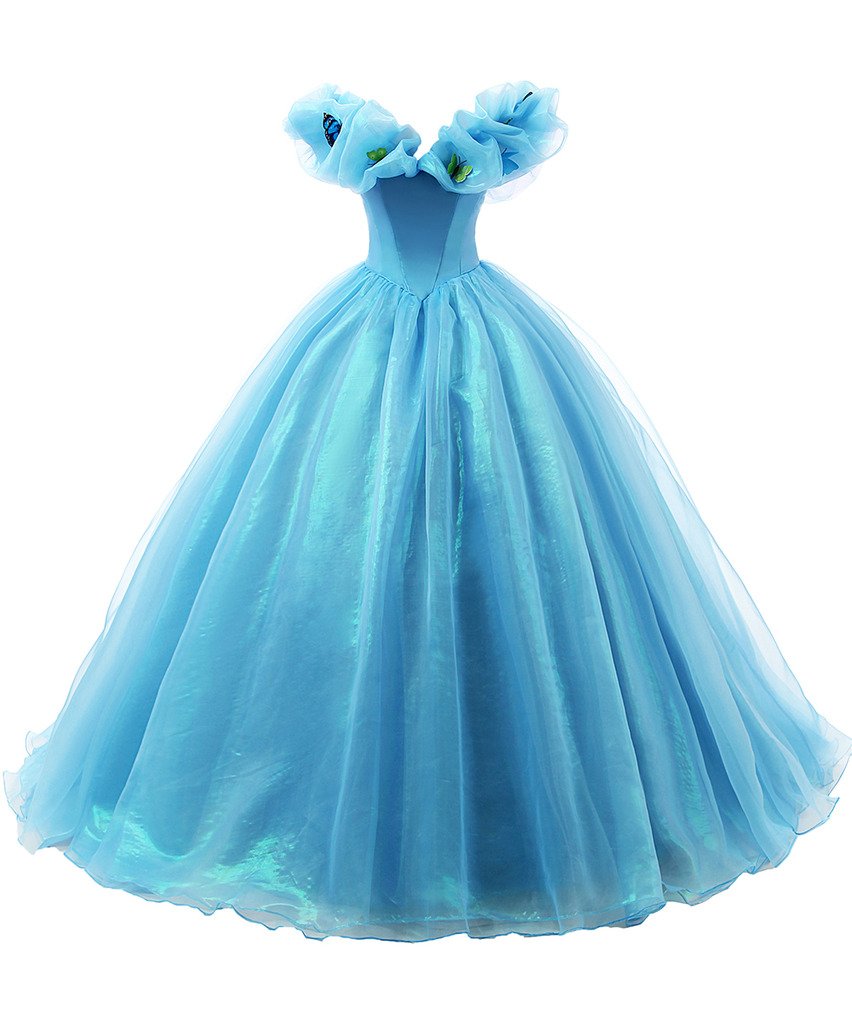 Women's Organza Cosplay Cinderella Dress Long Quinceanera Dress Ball Gown Blue US02