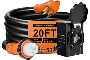Heavy-Duty 20FT 50 Amp Generator Cord with Pre-Drilled Power Inlet Box