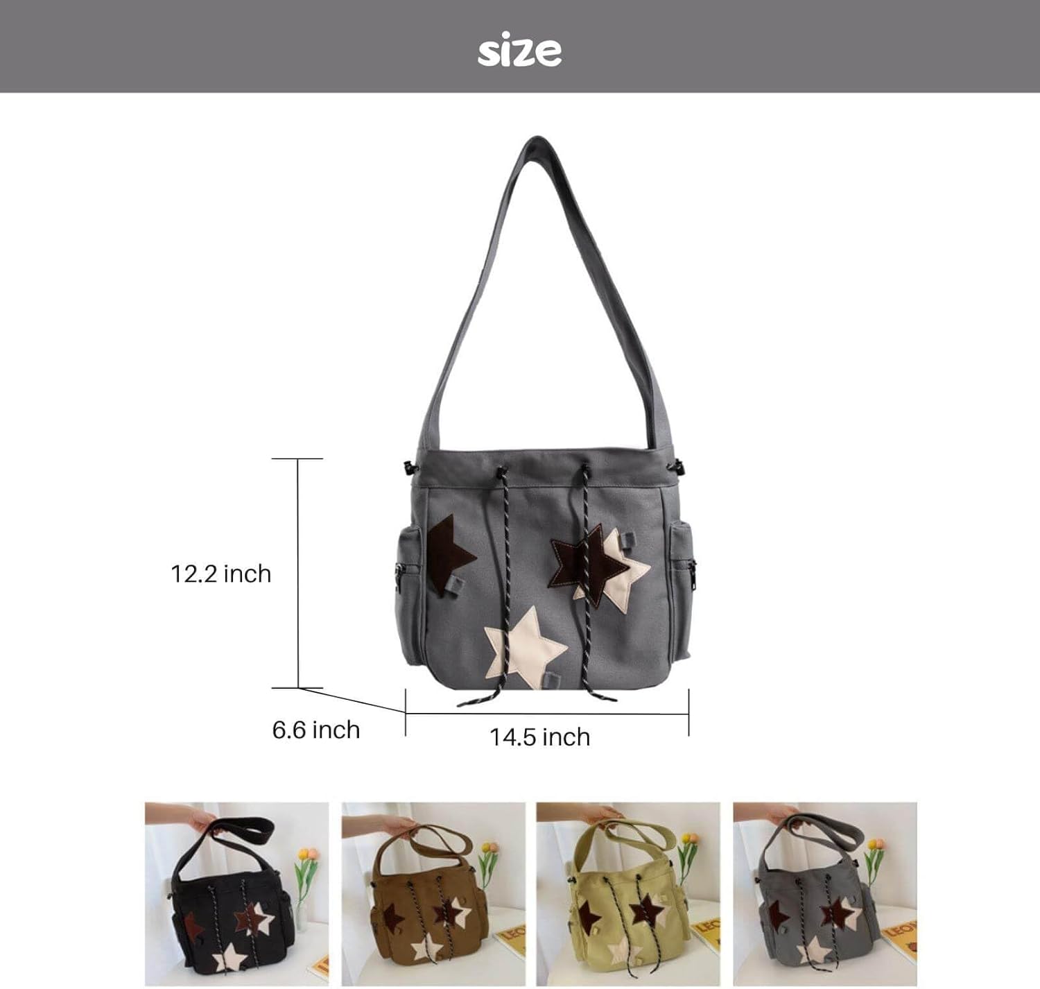 Y2K Star Canvas Messenger Bag, Cute Tote Bags Aesthetic, Small Shoulder Travel Crossbody Bags For Women - Image 4