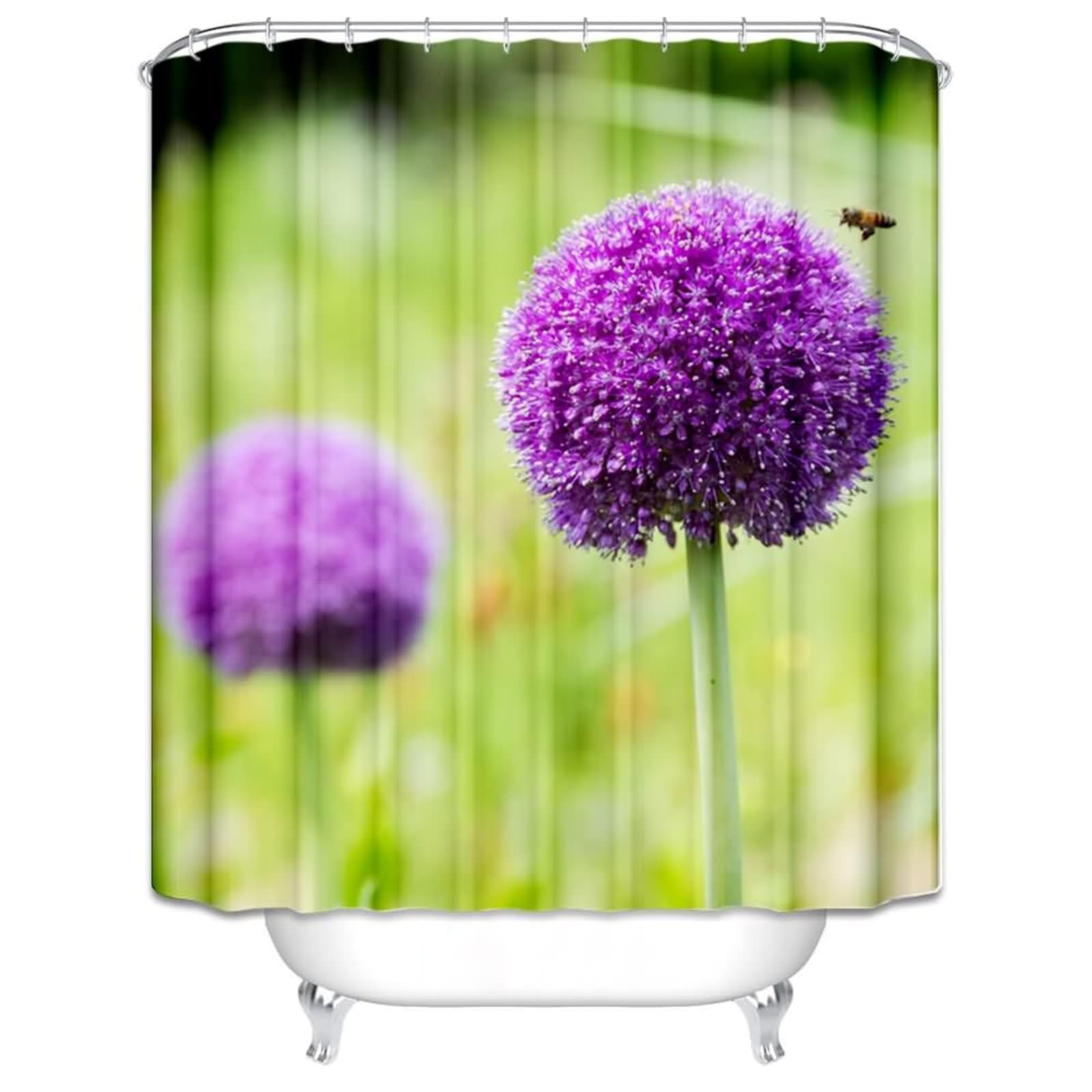 Rideau de douche plantes et abeille pour créer une ambiance nature et zen 180x180cm