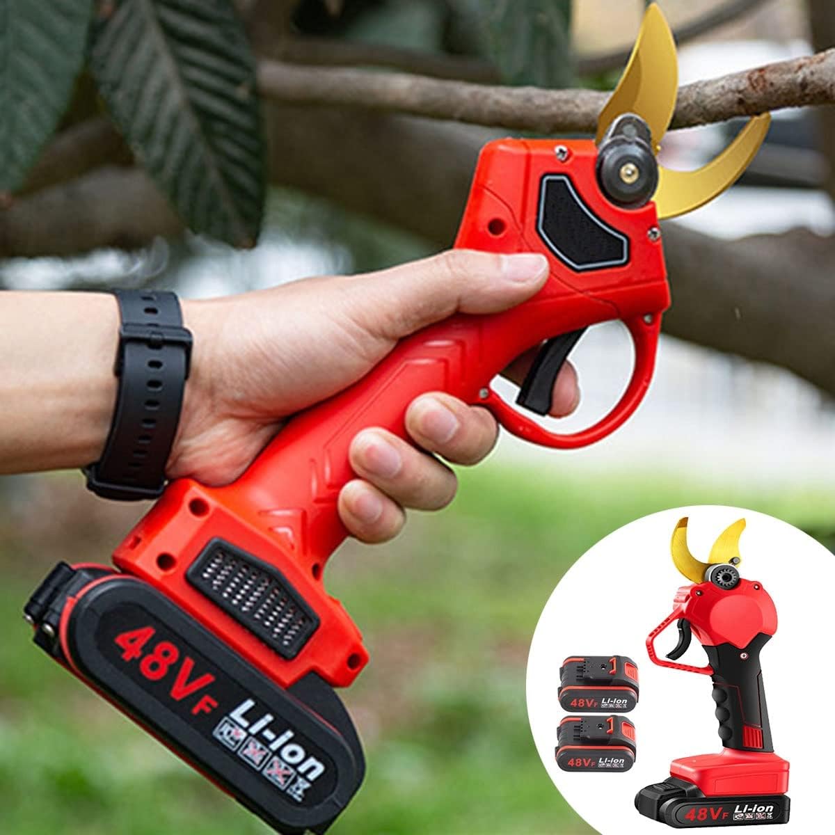 Refue Podadora de eléctrica Profesional para Jardin, Tijera de Podar batería 40 mm, 2 Baterías Hoja de Afilado, Portátil inalámbricas