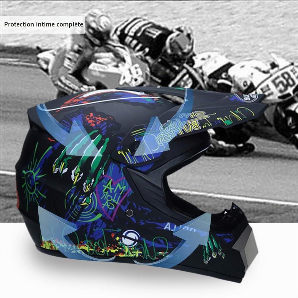 Casque de motocross, casque complet pour enfants et adultes, casque de motocross tout-terrain avec lunettes, gants et masque