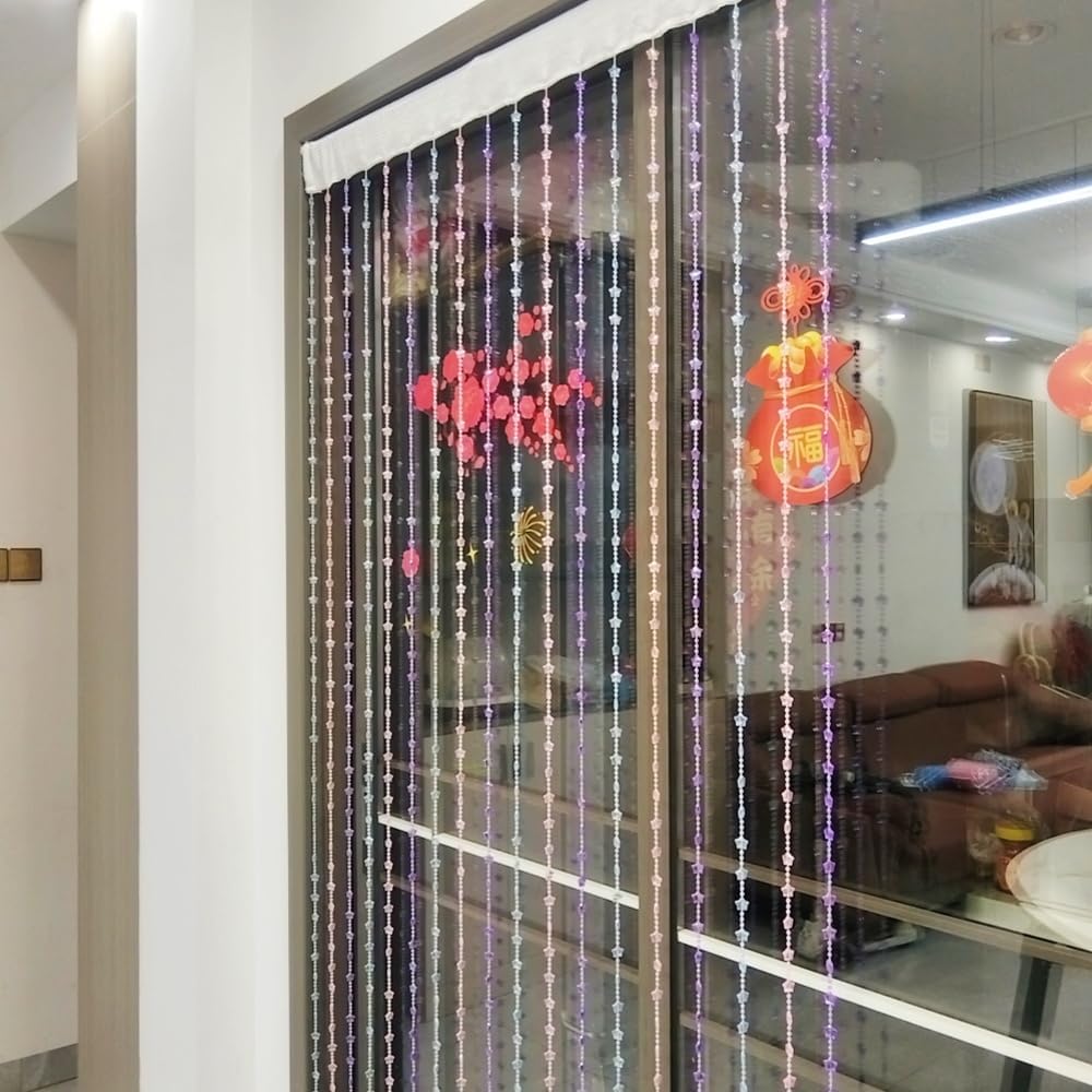 ave split Beaded Curtain Doorways Star Acrylic Hanging Door Beads String Curtains Tassel Room Divider Screen Decor for Doorway Window Living Room Wedding 049Star (Colourful Star)