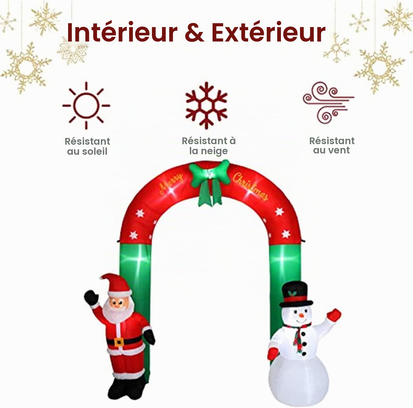 QBOMB Arche Gonflable de Noël de 8 Pieds avec lumières LED intégrées, Père Noël et Bonhomme de Neige Décorations de Vacances en Plein air pour la pelouse de Jardin de Jardin