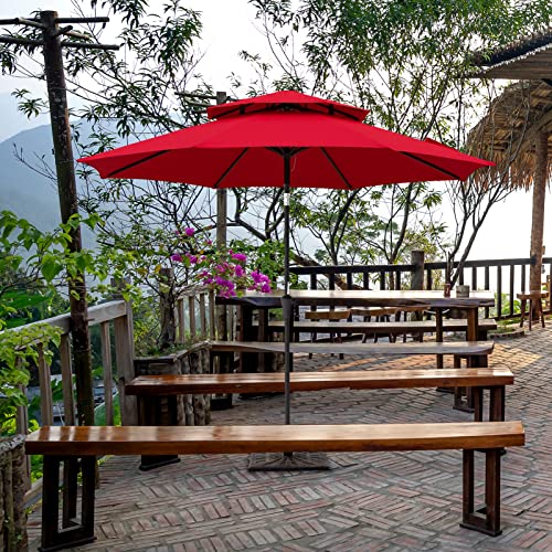 C-Hopetree 9 Ft Double Top Outdoor Patio Market Table Umbrella With Tilt, Red #TOP4