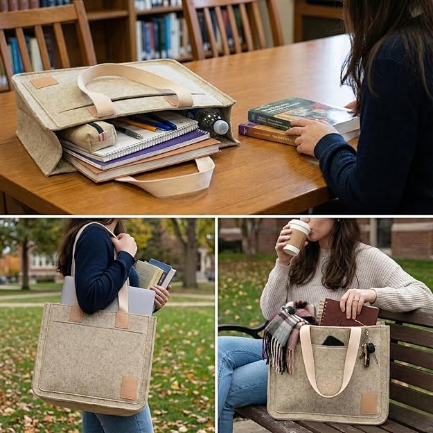 LASER ART Premium Felt Handbag for Women, Large Tote Bag with Inner Bottle Pocket, Eco-Friendly Felt Shoulder Bag, Latest Mordern Bag 4