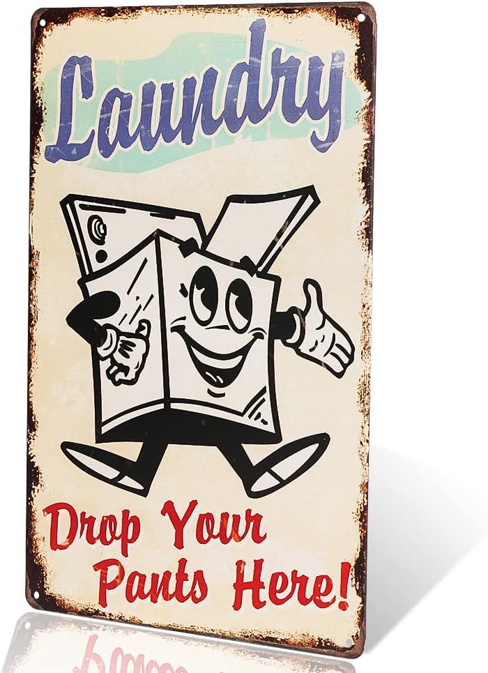 dingleiever-Laundry Drop Your Pants Here Metal Sign Vintage Garage Wall Decor 12 x 8 Inches