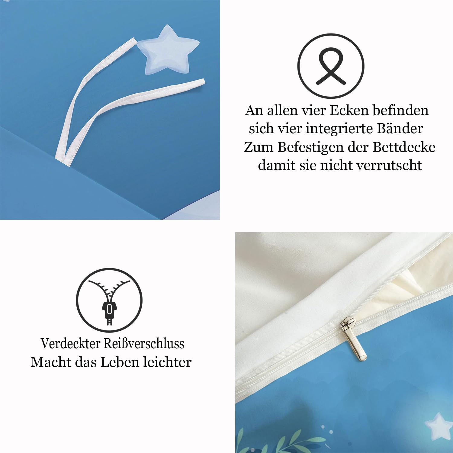 Copripiumino Singolo Bambina 135x200cm, Blu Arcobaleno Unicorno Motivo Microfibra Biancheria da letto - Copripiumino 135x200 e 1 Federa 50X75cm