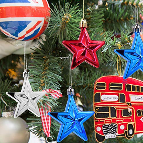 24Pcs 4Th Of July Star Ornaments For Tree - Independence Day Star Hanging Ornaments Blue Red Mini Tree Ornaments For Independence Day Labor Day Christmas Tree Decor #TOP5