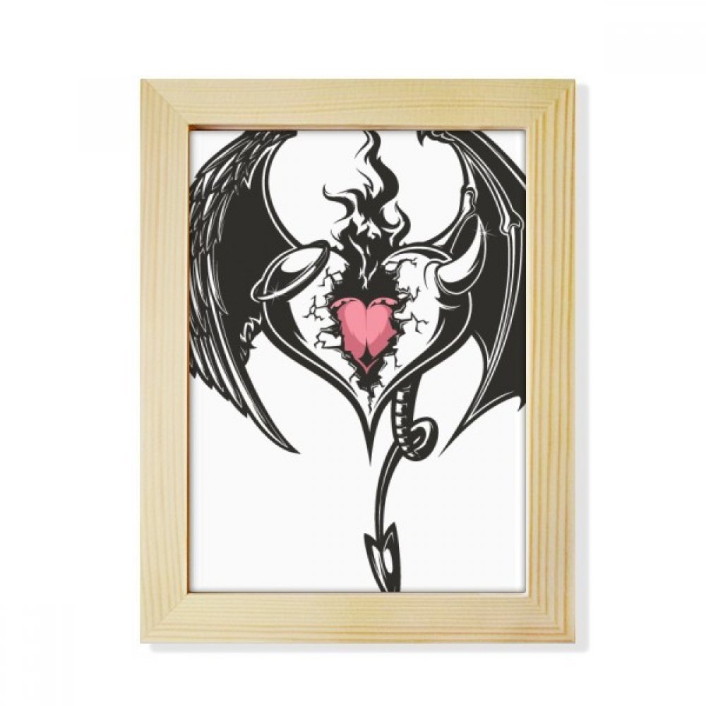 Marco de fotos de madera 6x8 para escritorio con pintura de corazón de amor y alas
