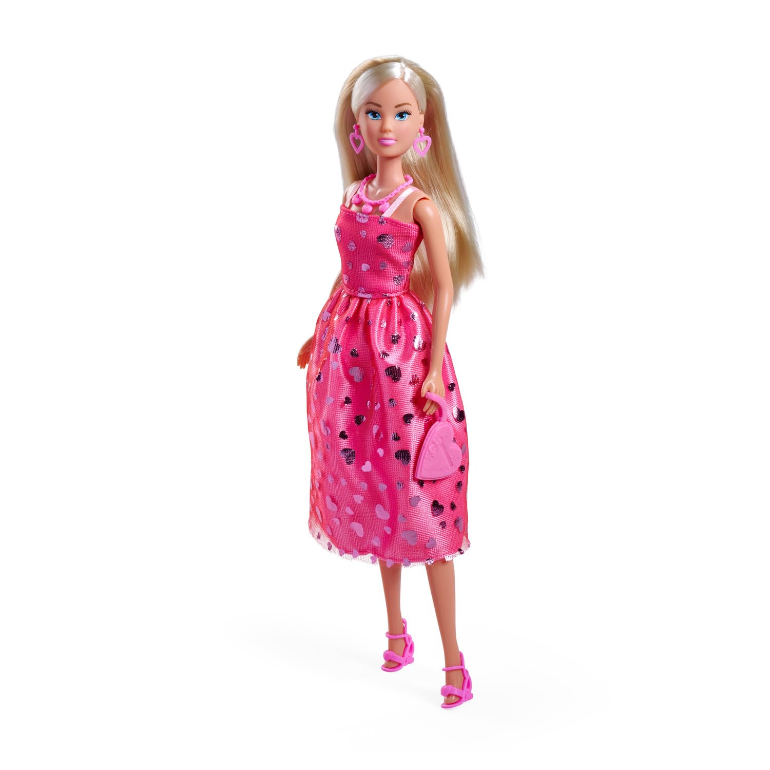 Simba Steffi Love Ankleidepuppe – Pink Love, Glitzerkleid mit Herz-Accessoires