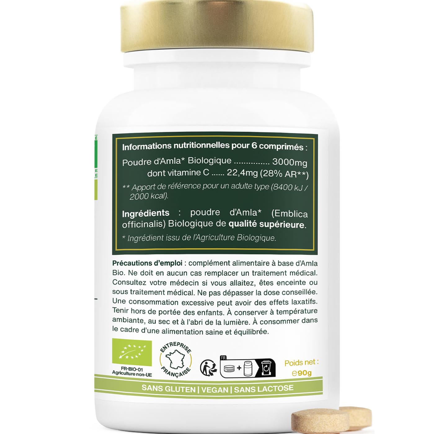 Amla BIO 180 comprimés de 500mg | Peau, Cheveux, Digestion | Amalaki, Groseille Indienne | Qualité Supérieure