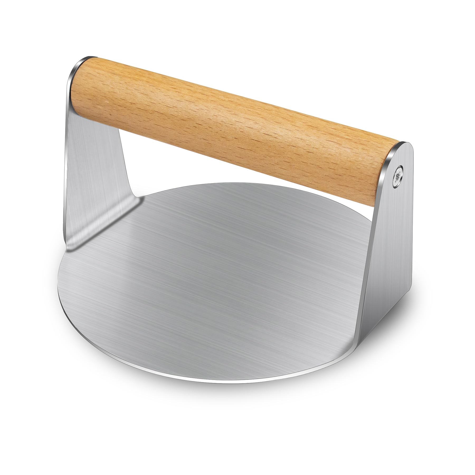 Uyauld Stainless Steel Burger Press with Wood Handle, Anti-Scald Handle, 5.8 Inch Burger Smasher, Round Non-Stick Hamburger Press for Griddle, Griddle Accessories Kit for Flat Grill Cooking