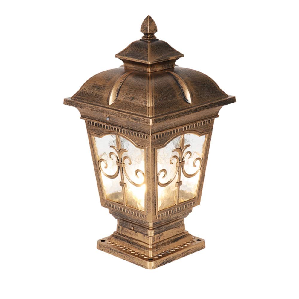 HELCEKOU Vintage Modern Outdoor Garden Glass Bollard Column Lamp Fence Waterproof IP56 Square Door Light Villa Patio Lawn Park Garage Post Stigma Lantern E27 Pathway