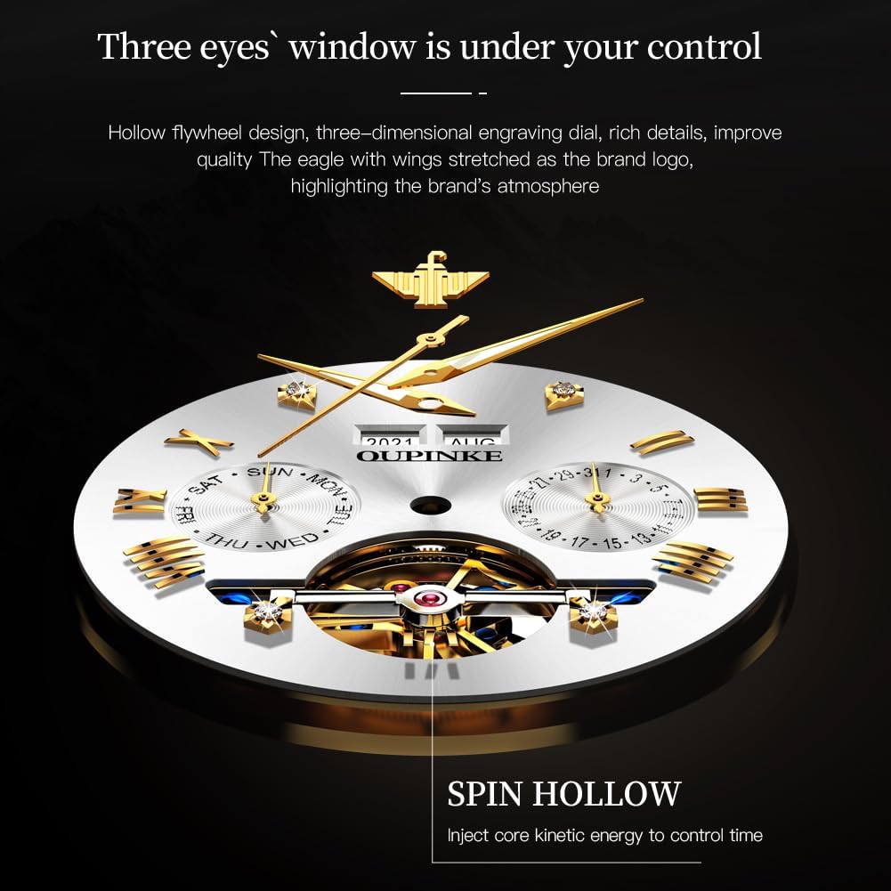 OLEVS Couple Pair Watches Set Automatic Mechanical Self Winding Dress Matching Watch for His and Hers Valentines Day Gifts