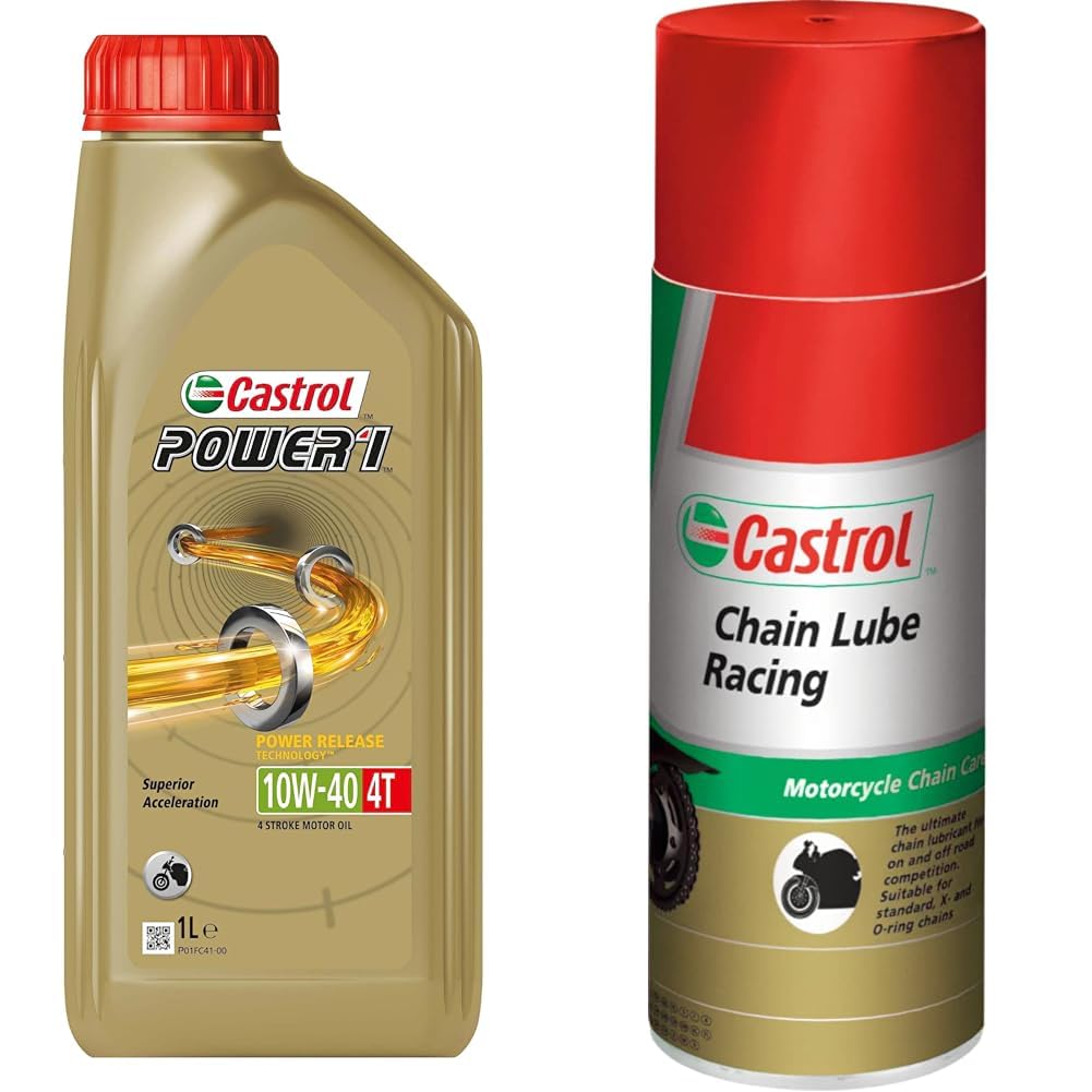 Castrol POWER1 4T 10W-40 Motoröl 1L + Castrol Chain Lube Racing Hochleistungskettenspray 400 ML