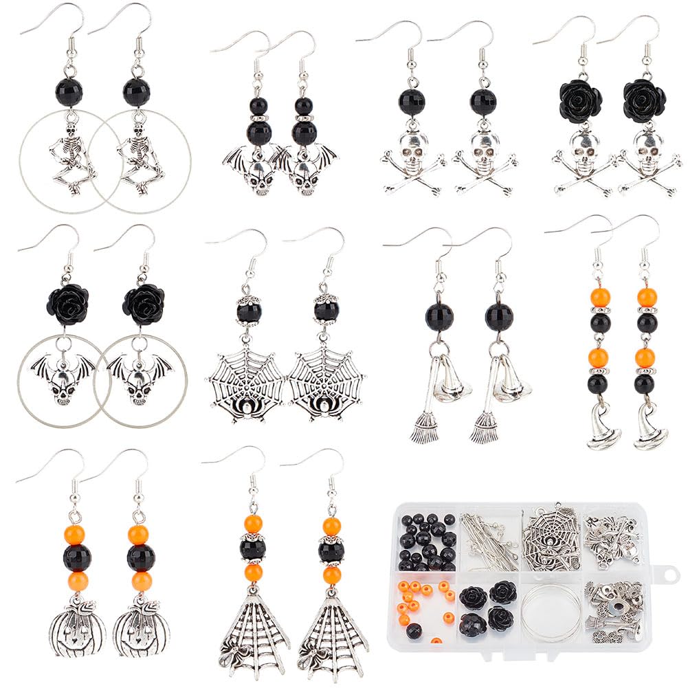 Regalo para hacer pendientes de Halloween: kit de inicio con abalorios de calabaza y esqueleto
