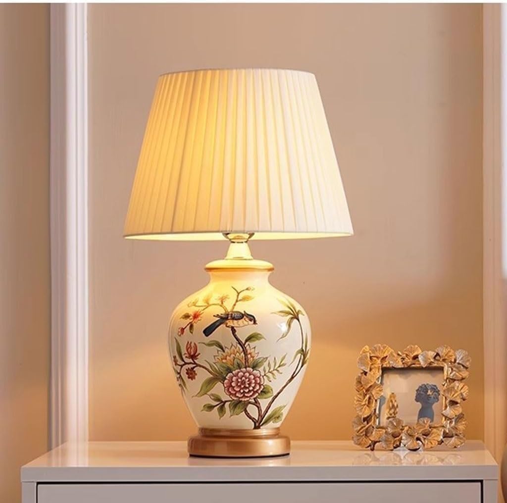DFAEEKIYO Retro European Ceramic Bedside and Desk Lamp for Bedroom Living Room Creative Table Lighting Study