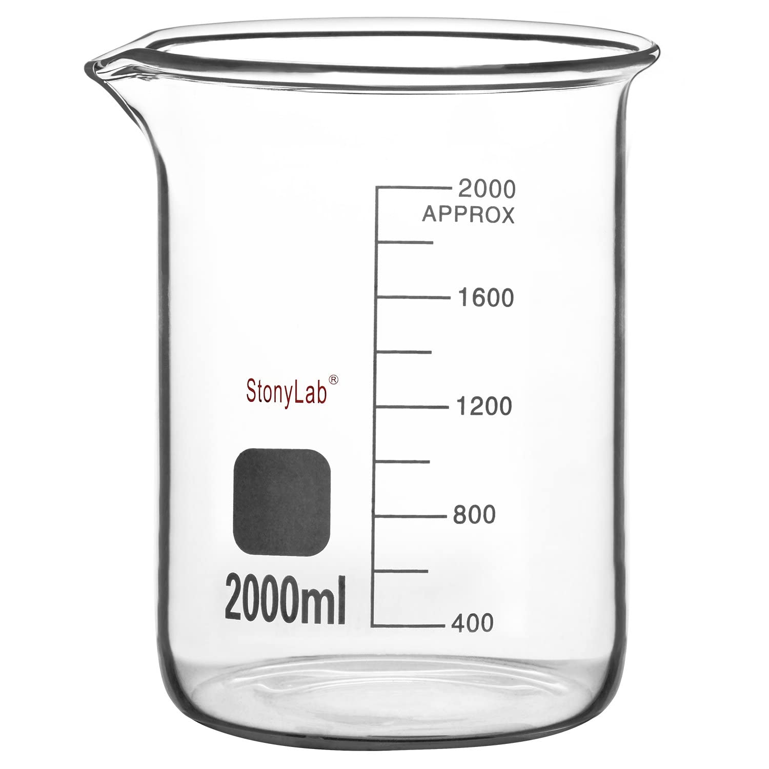 stonylab Glass Beaker, 1 Pack Borosilicate Glass Graduated Low Form Griffin Beaker with Pouring Spout Lab Beaker, 2000 ml