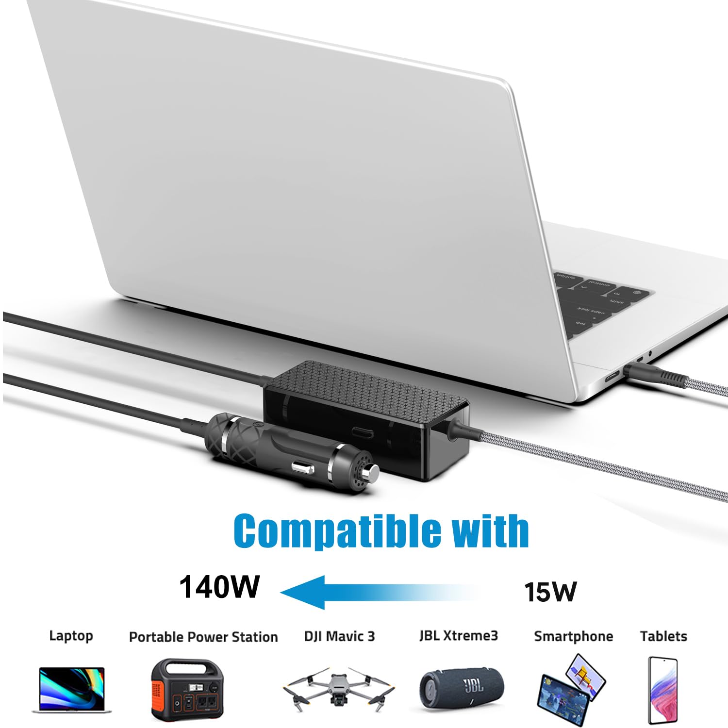 KFD PD 140W USB-C DC 12V-24V Computadora Portátil Cargador Coche para MacBook Air 13" 15" MacBook Neo Pro 16 14 2026 2025 Lenovo Surface Pro 9 8 HP DELL 135W 130W 100W Ordenador Adaptador Mechero