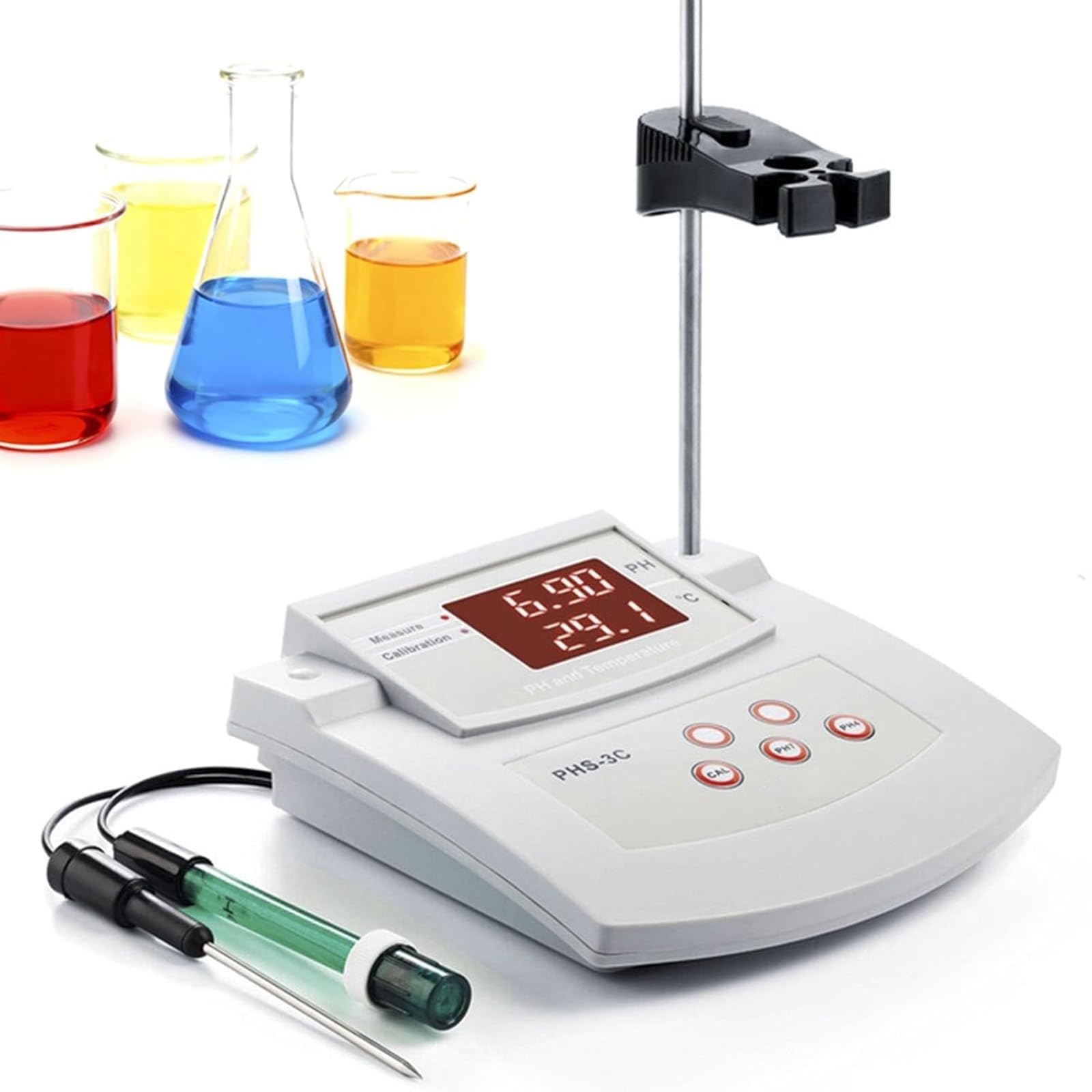 Probador digital de temperatura y pH de escritorio | Calibración automática de 2 puntos y compensación automática de temperatura, precisión de pH de ±0,01 for pruebas ambientales