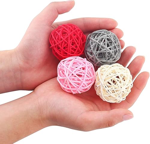 Miniatura 3 de DomeStar 24 bolas de ratán rosa, bolas decorativas para el día de San Valentín para centro de mesa, bolas de mimbre bonitas de 2 pulgadas, rellenos