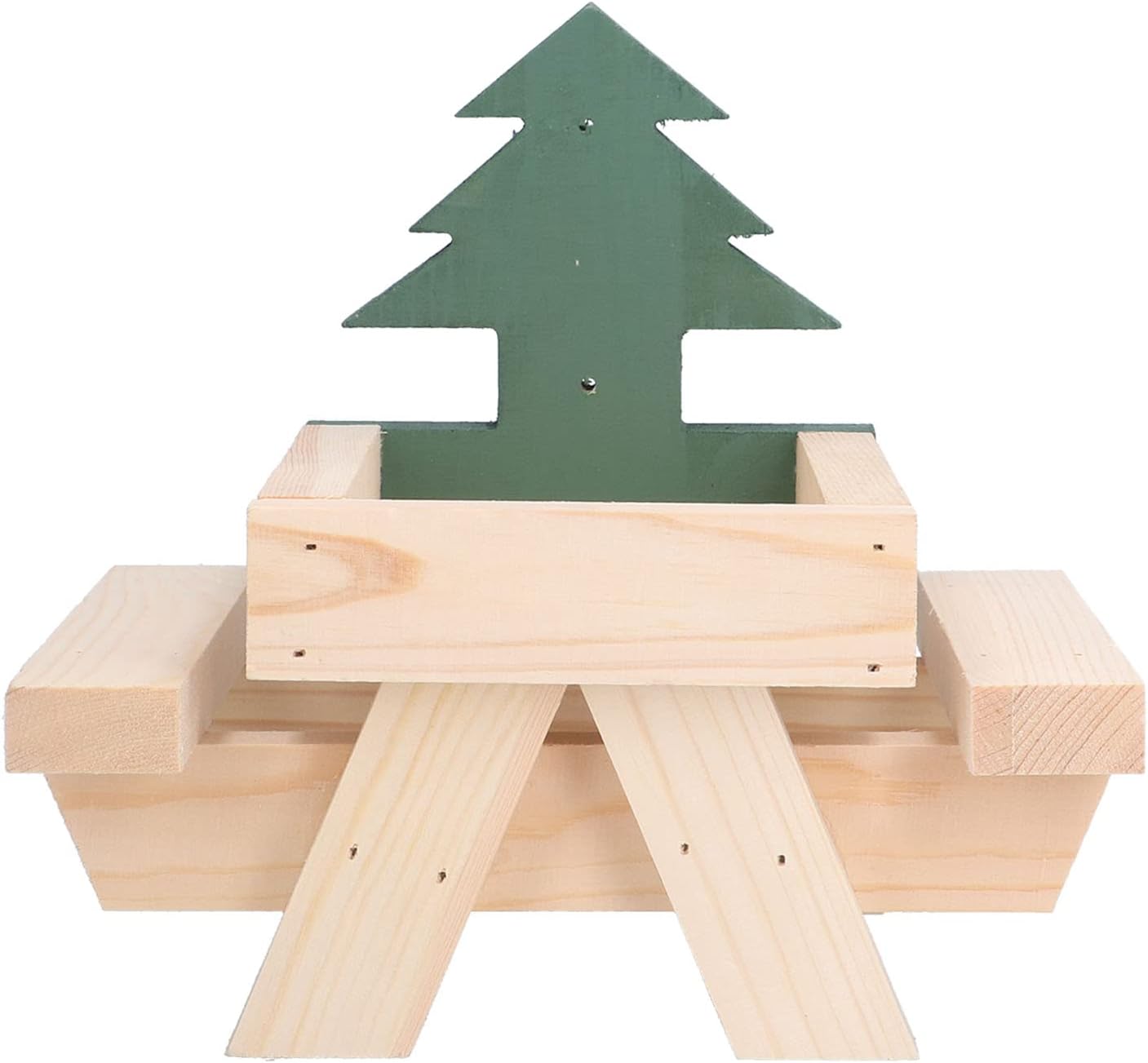 Squirrel Picnic Table Wooden Squirrel Feeder with Corn Cob Holder, Outdoor Pet Feeding Station for Small Animals, Sturdy Pine Wood Design with Fence and Screw Fixation