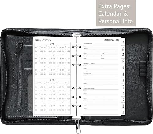Miniatura 4 de Fan&Ran Organizador planificador con cremallera 2024-2025, recambios semanales y mensuales con cubierta de cuero de imitación, tamaño personal,