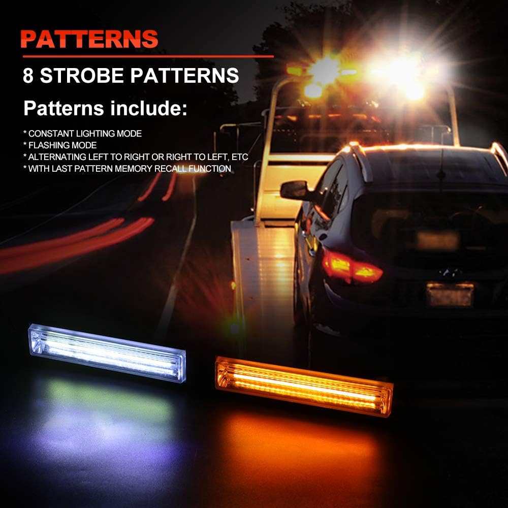 Mesllin White Amber Emergency LED Strobe Light Bar, 40w/set 6 inch Car DC 12V On Off Switch + Adjustable Mounting Bracket