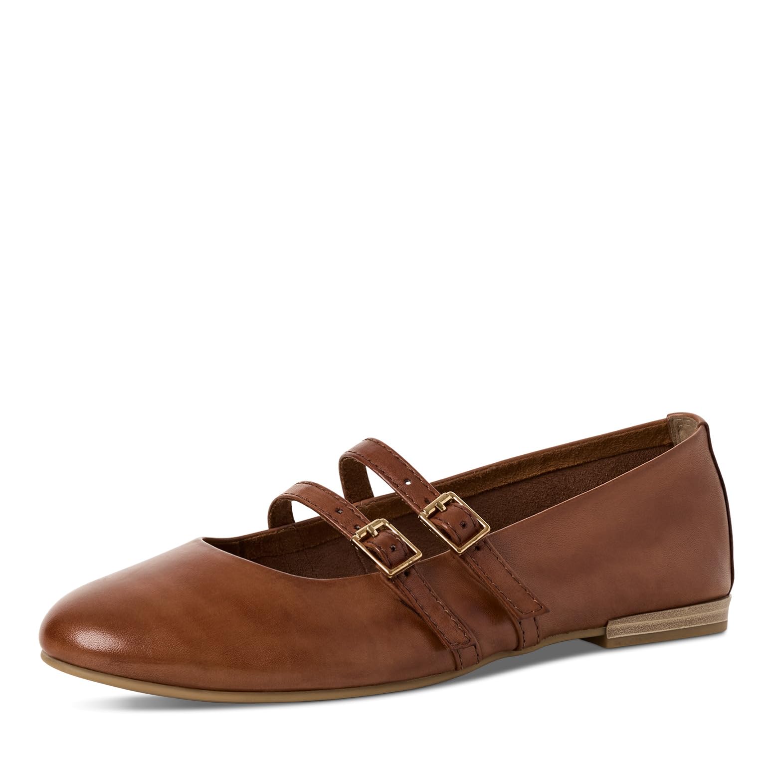 MARCO TOZZI Women Ballerinas Soft Feel Me Footbed Leather Soft Lining Fashionable, Brown (Cognac), 7.5 UK