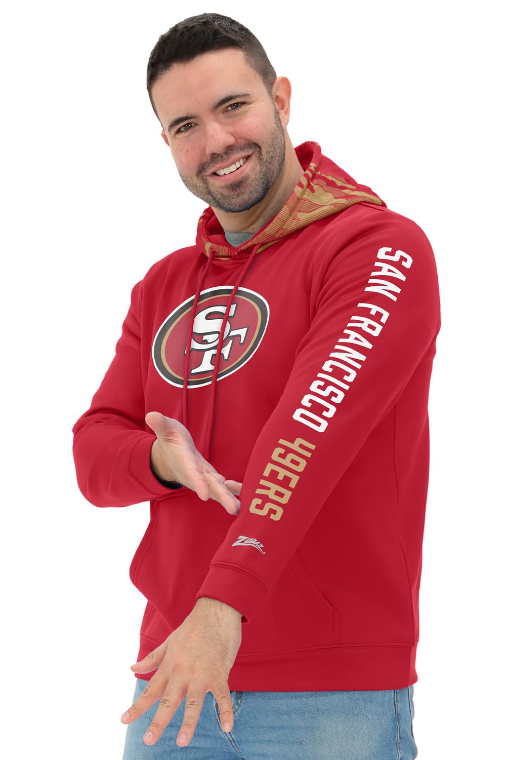 Zubaz NFL Football Men's Solid Team Hoodie with Camo Lined Hood and Sleeve Graphic — view 34