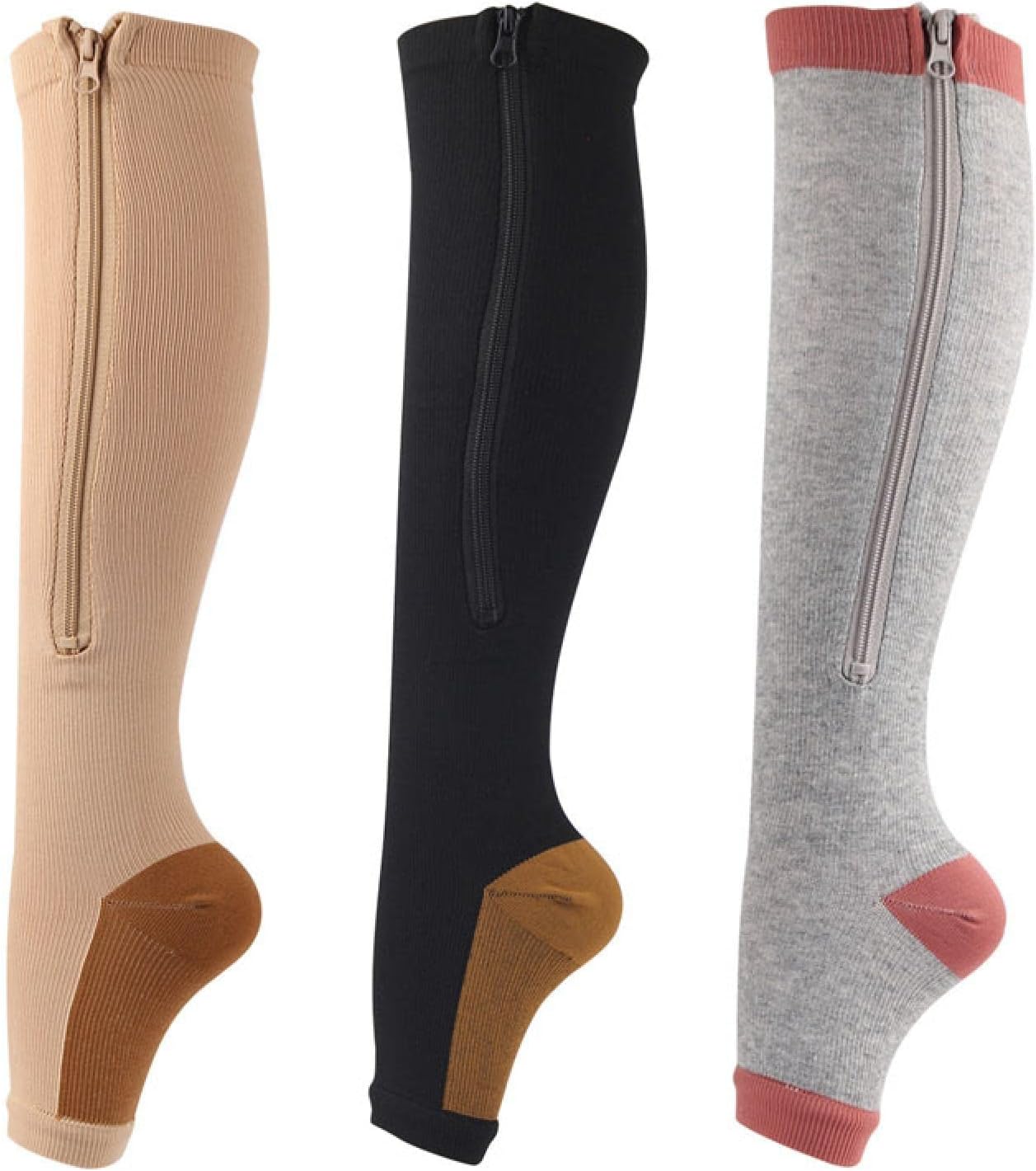 静脈瘤圧縮ストッキング靴下ジッパースポーツサポート圧力静脈瘤膝女性男性抗疲労ストレッチスリム XXL グレー 1 ペア/114 (C