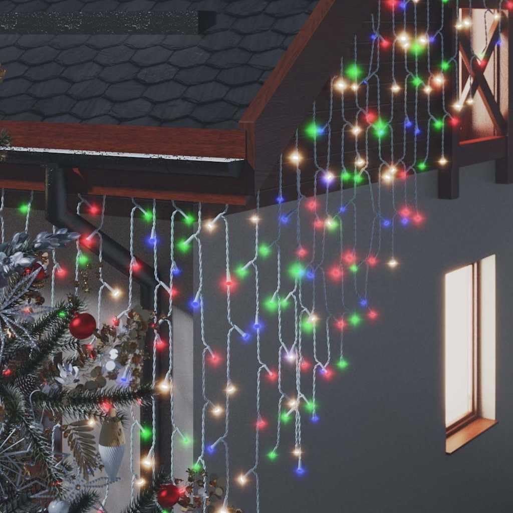 Rideau lumineux en plastique coloré en forme de stalactites, 10 m, prise USB, 400 LED, télécommande à 8 modes pour Noël, mariage, fête, éclairage d'ambiance