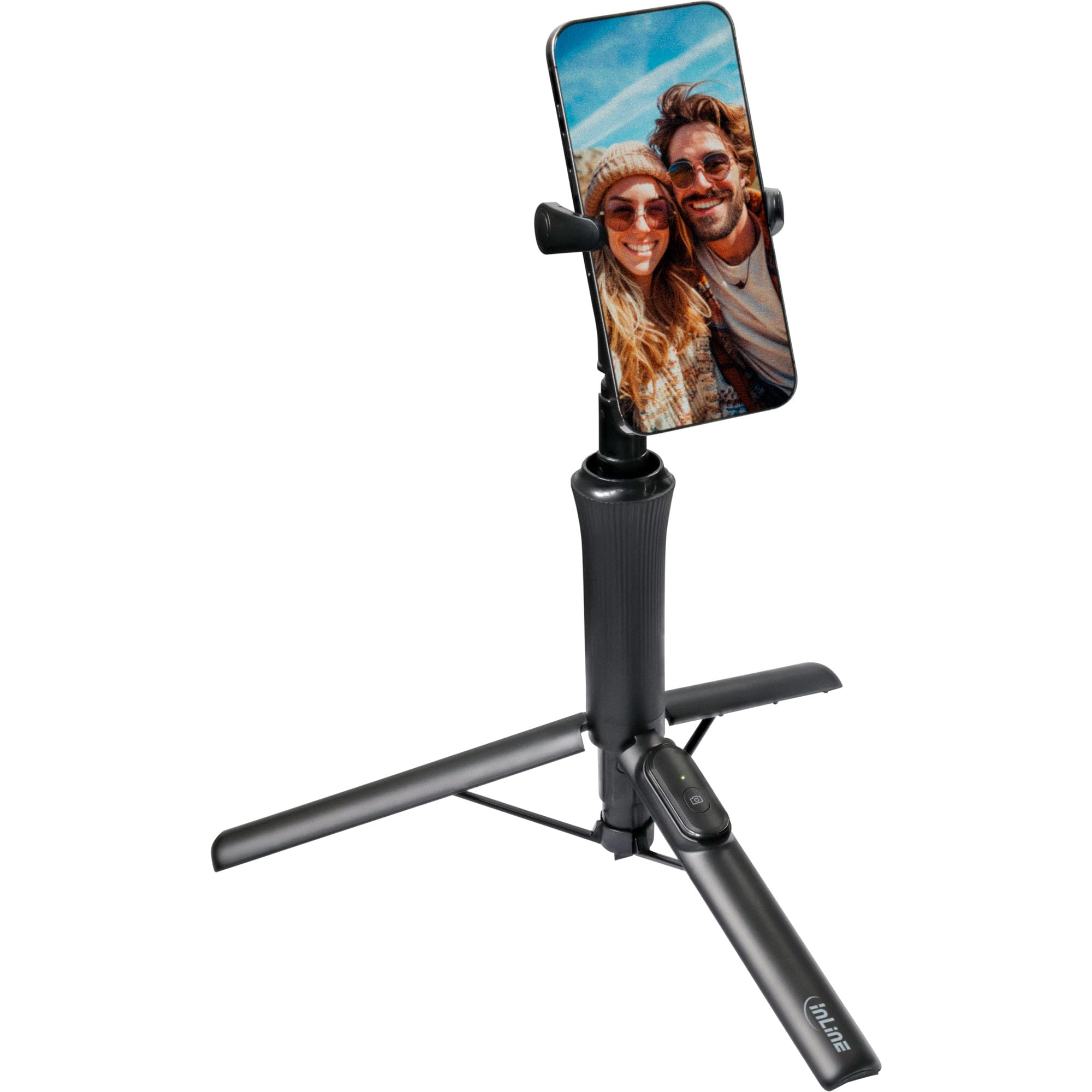 Inline 48091 Trépied magnétique pour téléphone Portable et Perche à Selfie pour Smartphones, Compatible Magsafe, déclencheur sans Fil Bluetooth, télescope, Noir, en Aluminium, 34,5-150 cm