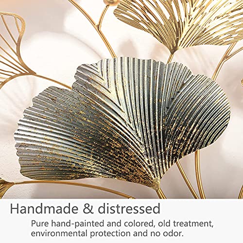 Ainydie 3D Ginkgo Leaf Metal Wall Art Decor, Handmade Ginkgo Leaves Metal Wall Hanging Sculpture, Natural Home Art Decoration For Living Room Bedroom Office Study,110X67Cm #TOP6