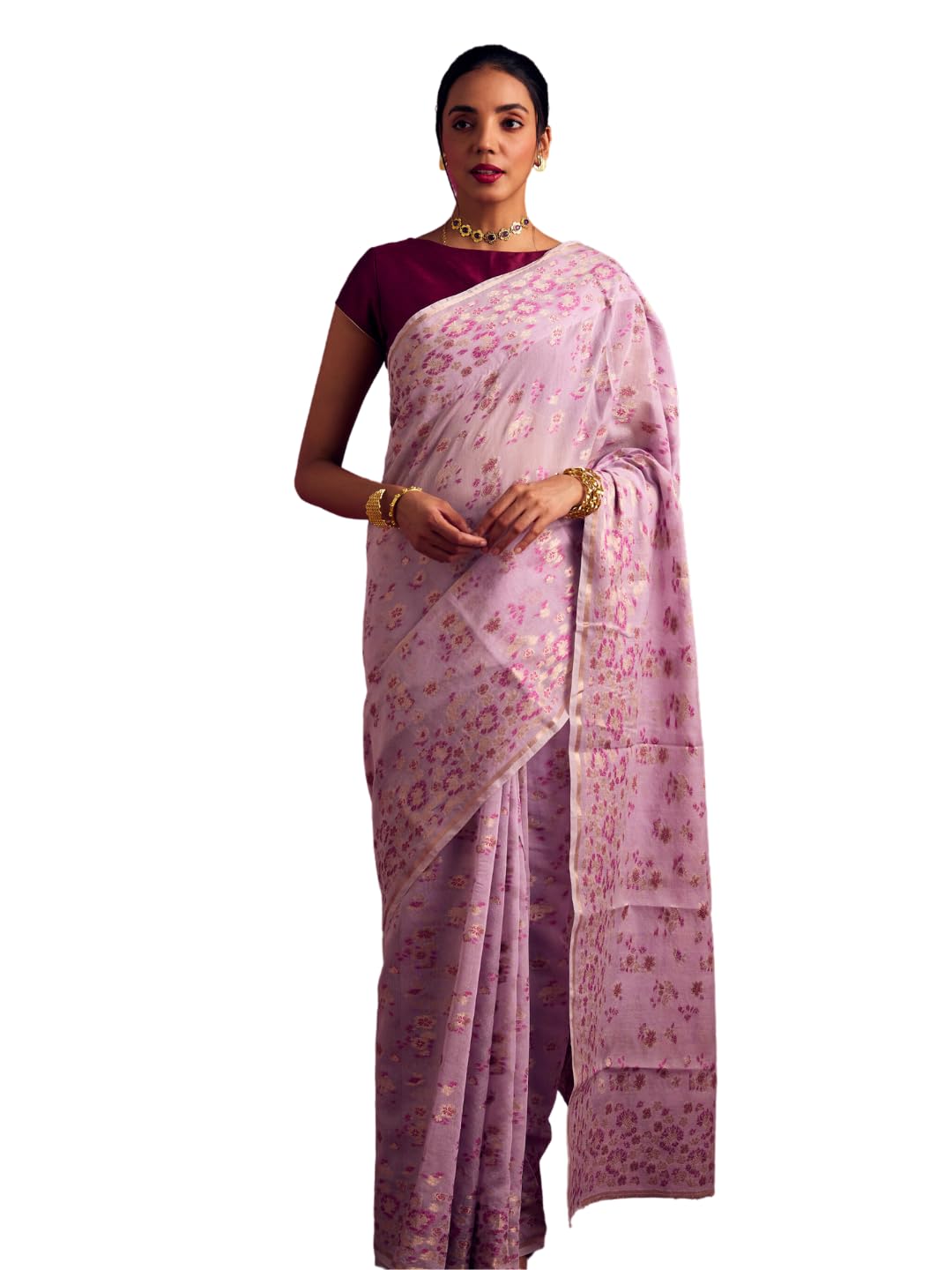 ABHISHTI helping you look good Banarasi sakura woven zari saree- Lavender