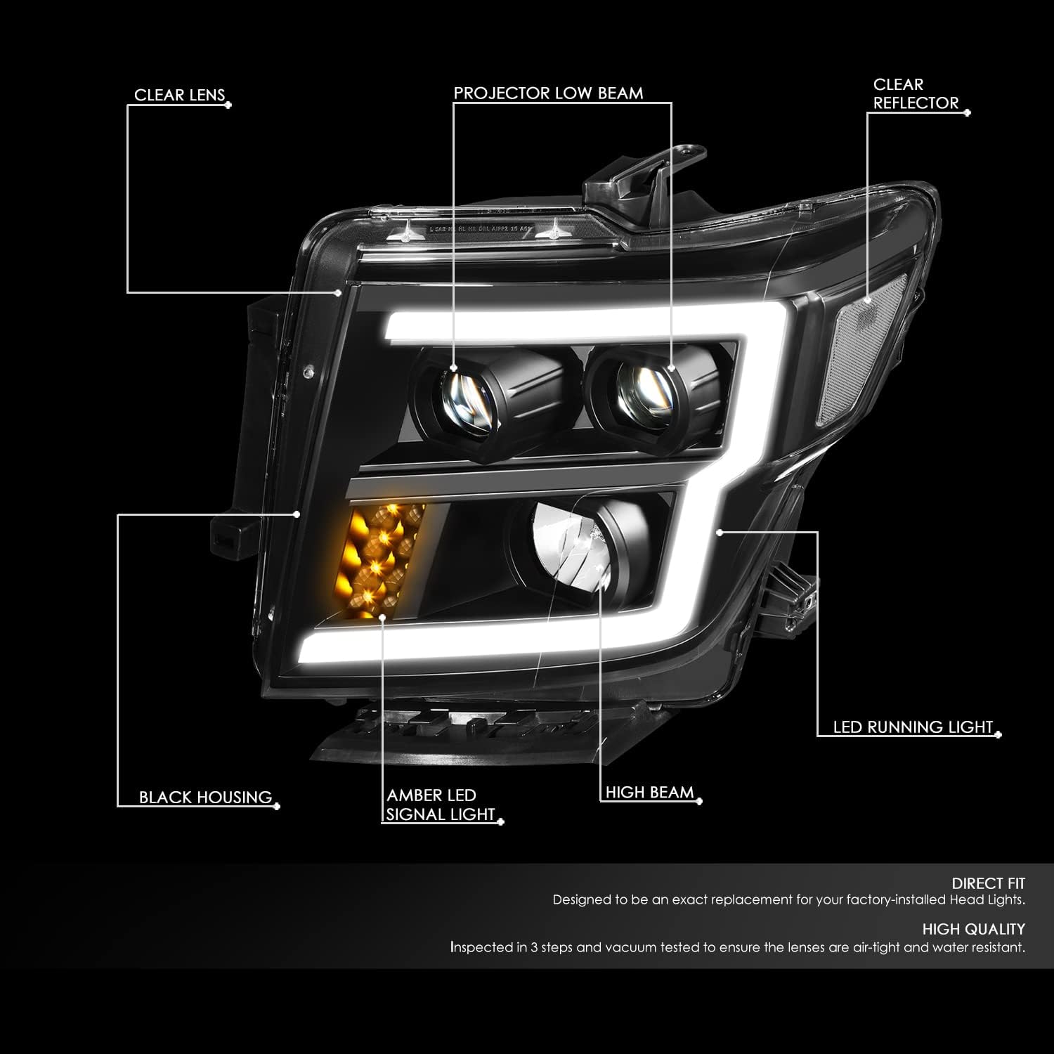 DNA MOTORING HL-LB-NT16-BK-CL1 Pair of LED DRL Projector Headlights Compatible with 17-22 Titan / 16-22 Titan XD,Black/Clear