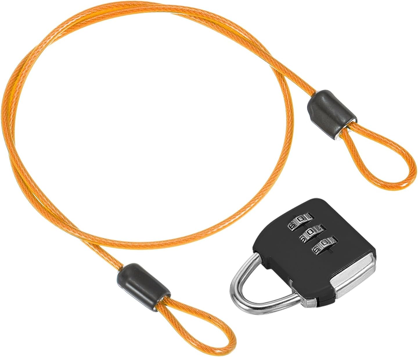 PATIKIL Security Steel Cable with 3 Digit Combination Lock, 1 Set Travel Padlock 1.6Ft Coated Safety Wire Rope Double Loop for Luggage Suitcase, Orange