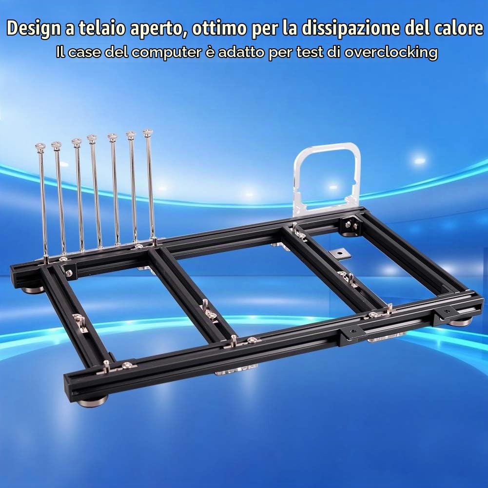 Custodia per PC con telaio aperto fai-da-te, custodia per piattaforma di prova overclocking per computer ATX in lega di alluminio, adotta eccellenti supporti materiali 20x20 per il grande alimentatore