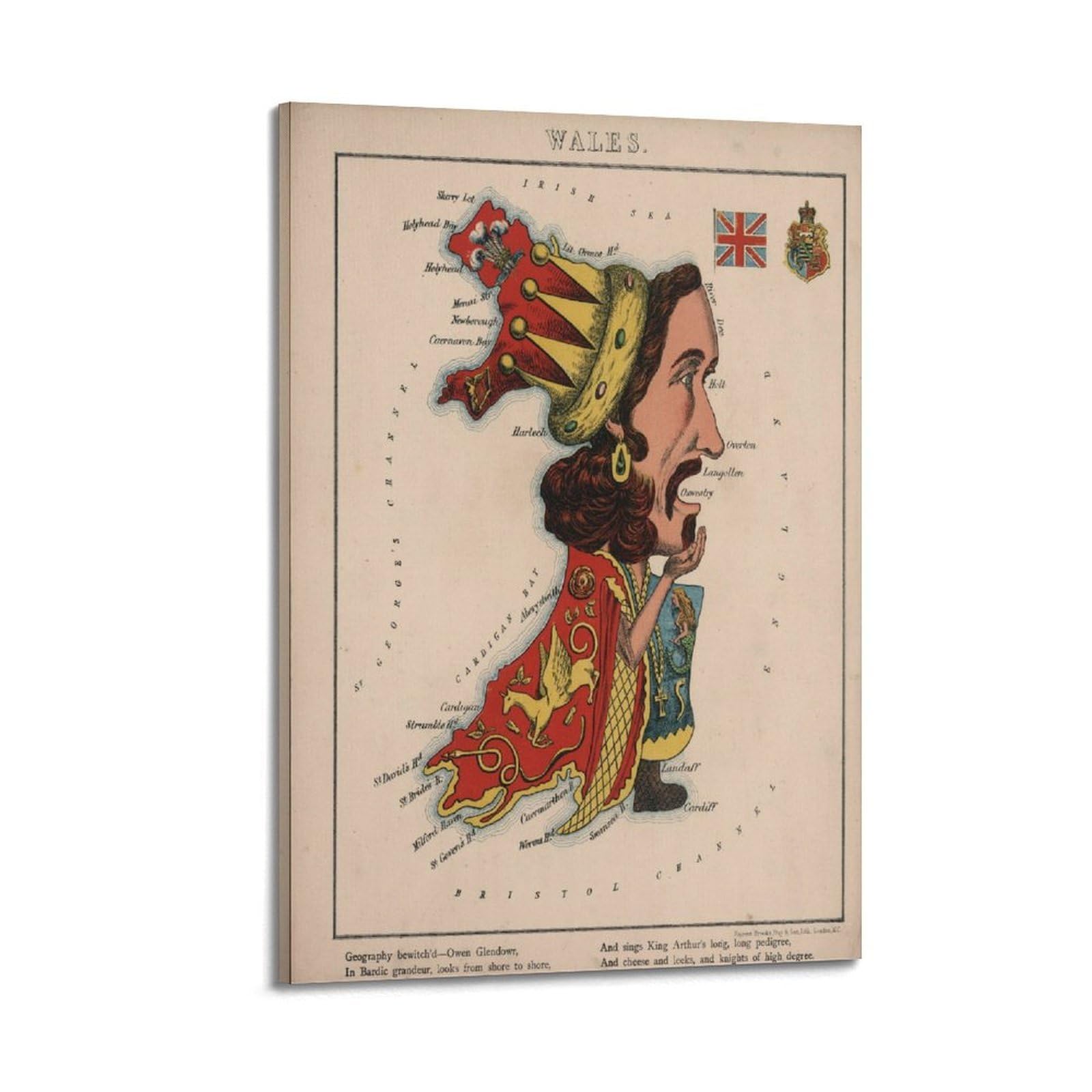 OKAHYS Vintage Travel Map Poster Wales Decorative Painting Canvas Wall Artworks Picture 20x30inch(50x75cm)