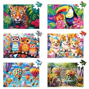 6 Packs 36 Pieces Large Puzzles for Seniors,Dementia Puzzles for Elderly Adults,Jigsaw Puzzles for Adults Seniors with Alzheimer’s Dementia with 3 Storage Bags(Animals