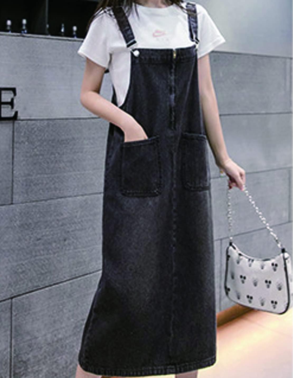 Women's Denim Strap Dress Large Size Loose Casual Solid Color Mid-Length Skirt - Image 2
